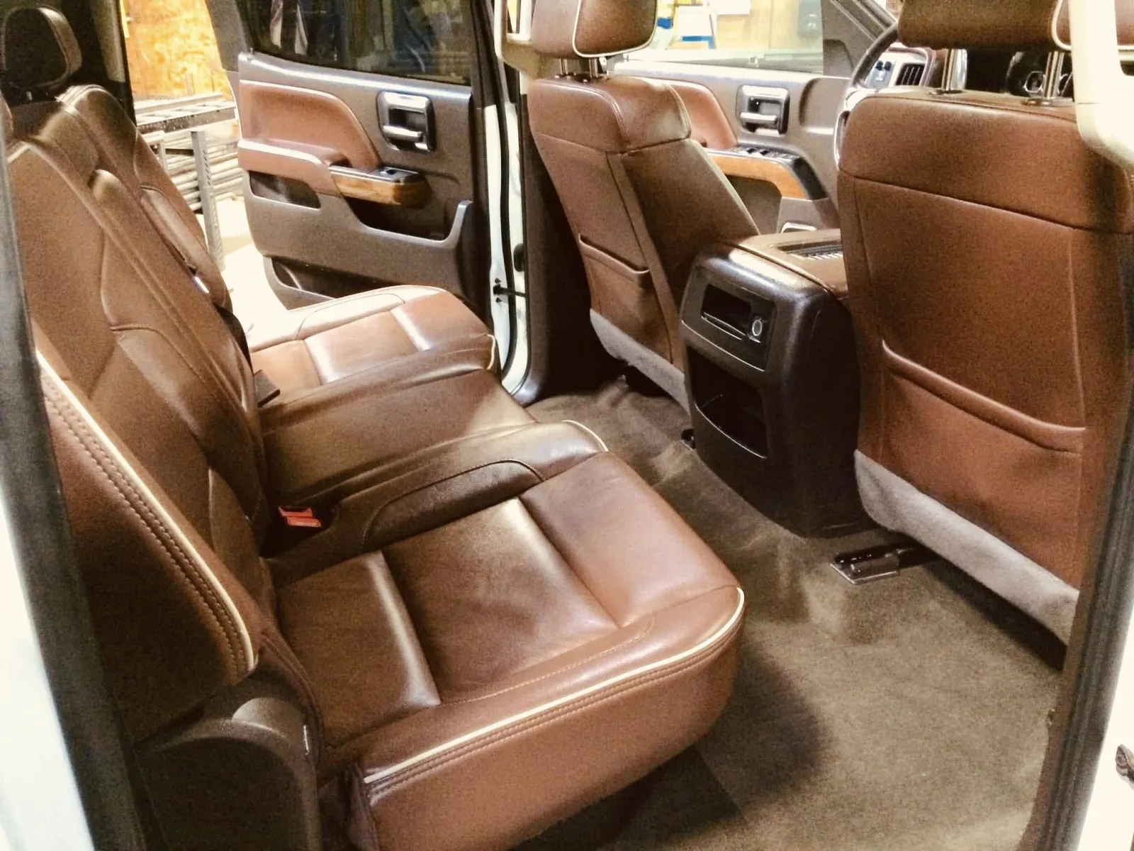 Brown leather truck interior detail