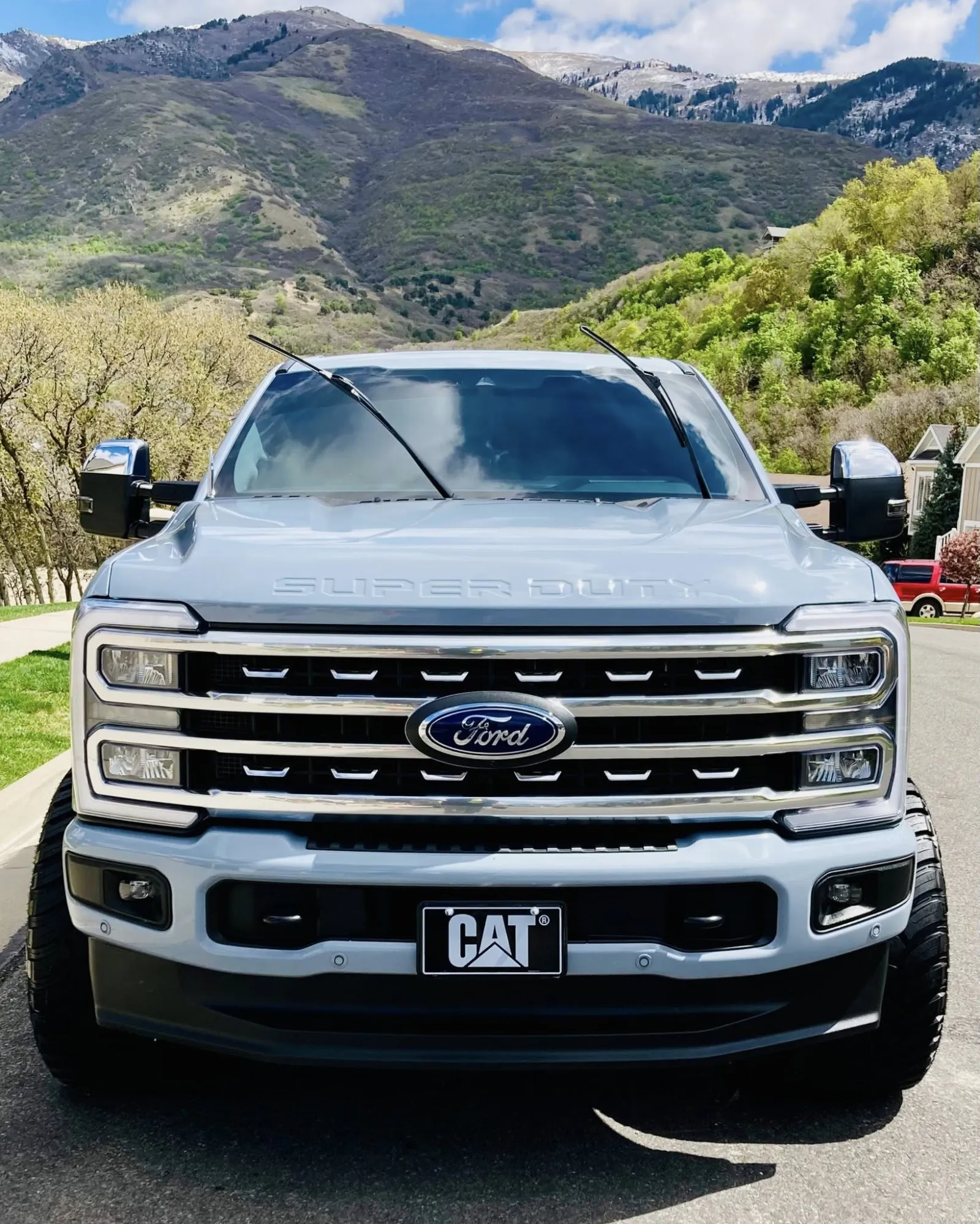 Silver Ford Super Duty front view